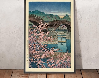Spring Evening Cherry Blossoms at Kintai Bridge by Hasui Kawase 1935