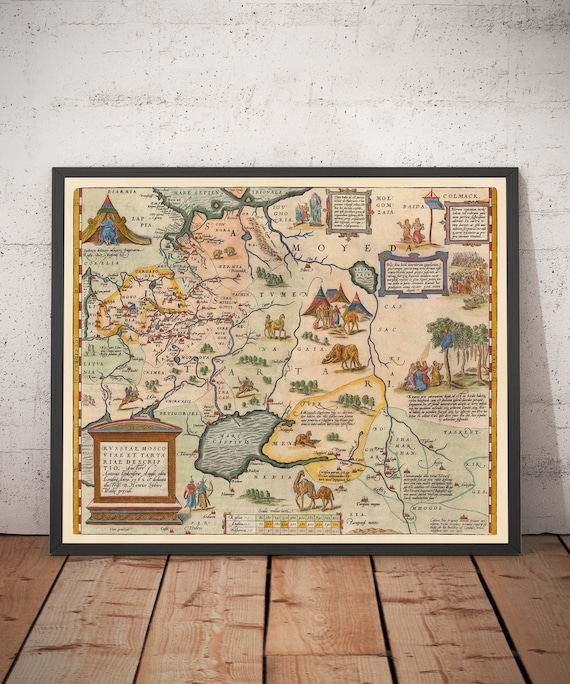 19世紀 イギリスとウェールズの古地図 ガラス額縁 木製フレーム付き