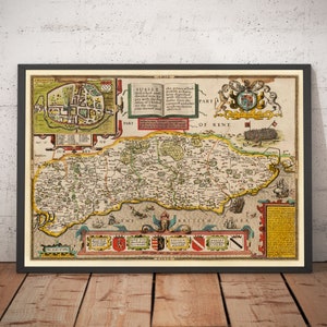 Old Map of Sussex in 1611 by Speed - Worthing, Crawley, Brighton, Bognor, Eastbourne, Horsham, Littlehampton - Framed or Unframed