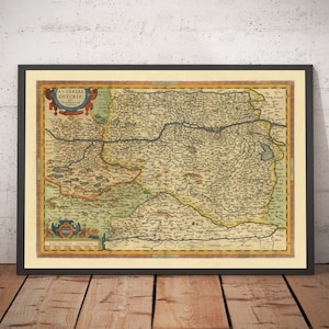 Old Map of Austria by Abraham Ortelius in 1594 - Vienna, Lake Neusiedl, Tulin, Bratislava, Wiener Neustadt