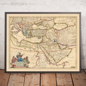 Old Map of the Ottoman Empire by Visscher, 1690: Middle East, Southern Europe, Northeast Africa, Mediterranean Sea, Red Sea