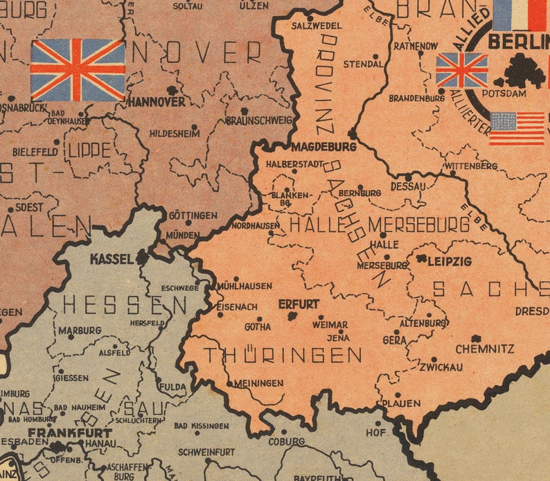 Nazi Germany World War 2 Map Post War Potsdam Chart Communist East & Allied West Berlin Occupation Framed or Unframed image 3
