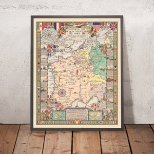 Old Map of the World War 1 Western Front, 1932: AEF, Hindenburg Line, Paris, Meuse-Argonne, Saint-Mihiel