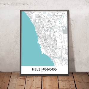 Modern City Map of Helsingborg, Sweden: Centrum, Ramlösa, Helsingborg Castle, Sofiero Castle, E4