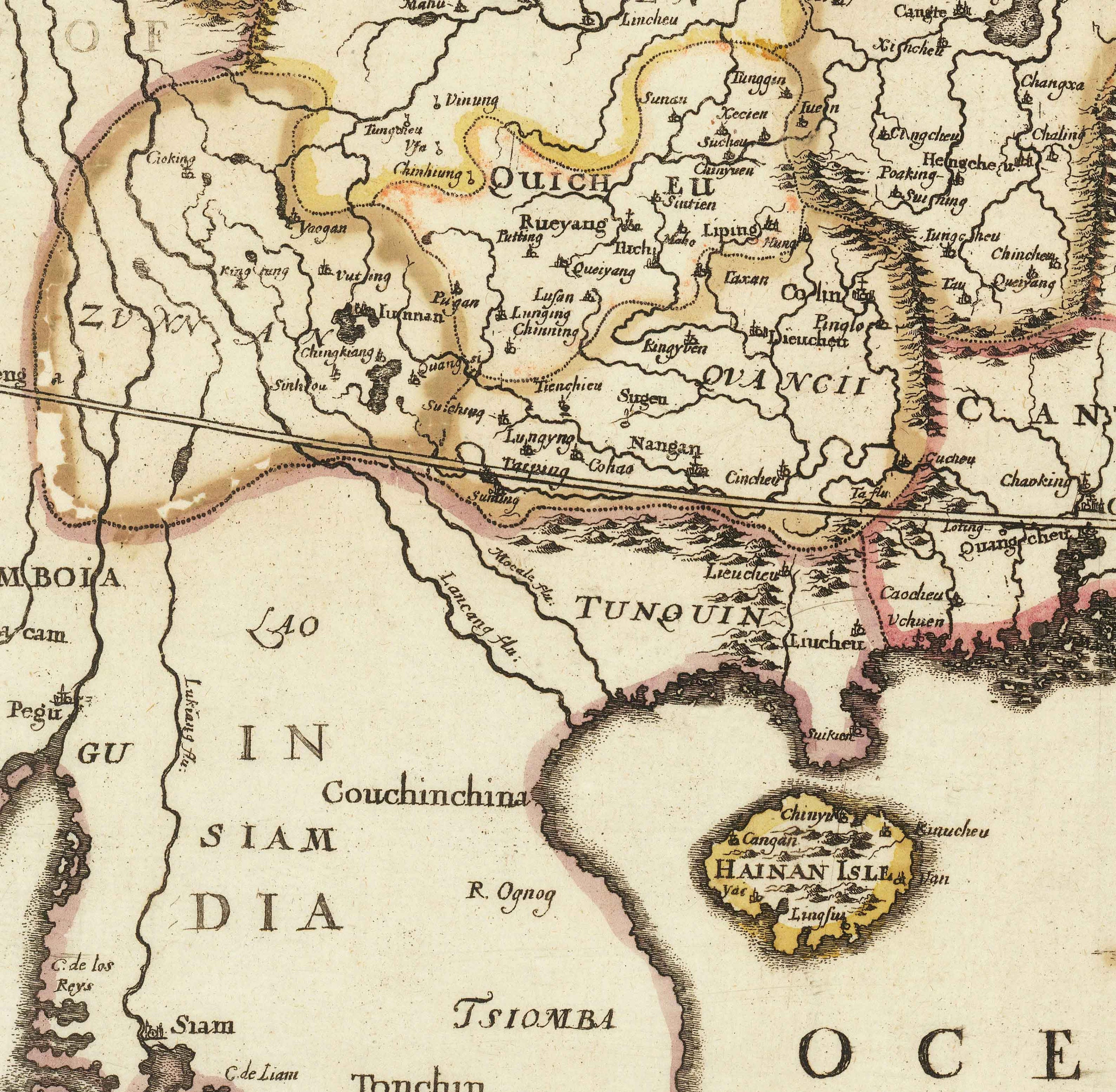 Old Map of China and East Asia, 1669 by Blome - Great Wall, Cantons ...