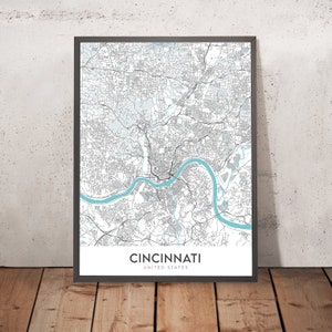 Modern City Map of Cincinnati, OH: Over-the-Rhine, Great American Ball Park, Museum Center, I-71, I-75