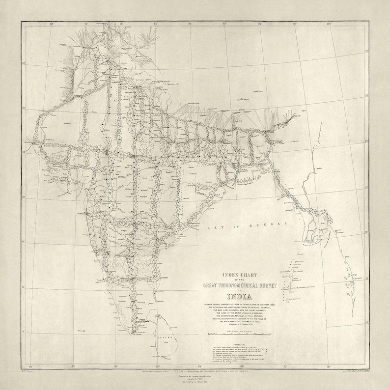 Old Map of India, 1875: Great Trigonometrical Survey, Bay of Bengal ...
