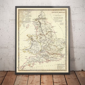 Old Map of Ancient Britain, 1834 - Roman Britannia, Celtic Tribes, Silures, Dobunni, Parisi, Trinovantes, Regni - Framed, Unframed Gift