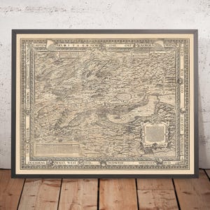 Old Monochrome Map of the Canton of Zurich by Murer, 1566: Winterthur, Lake Zurich, Mountains