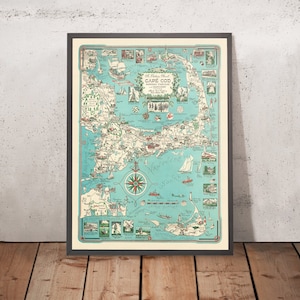 Old Map of Cape Cod, Martha's Vineyard, and Nantucket, 1949 by E. Chase: A Pictorial Adventure