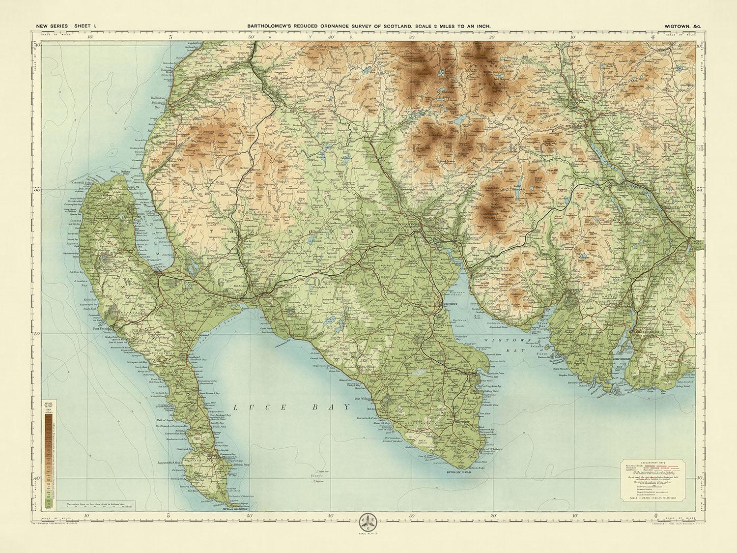 New Luce Map Old OS Map of Wigtownshire by Bartholomew, 1901: Stranraer, Luce Bay ...
