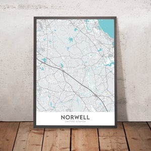 Modern City Map of Norwell, MA: Norwell Center, North River, South River, Indian Head River, Jacobs Pond