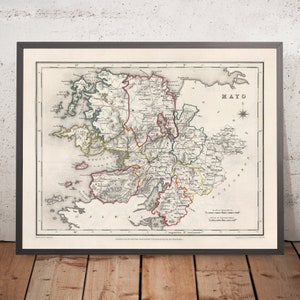 Old Map of County Mayo by Samuel Lewis, 1844: Westport, Ballina, Castlebar, Achill Island, Clew Bay