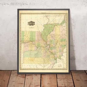 Old Map of Illinois and Missouri by H. S. Tanner, 1820: Chicago, Springfield, Peoria, Columbia, and St. Louis