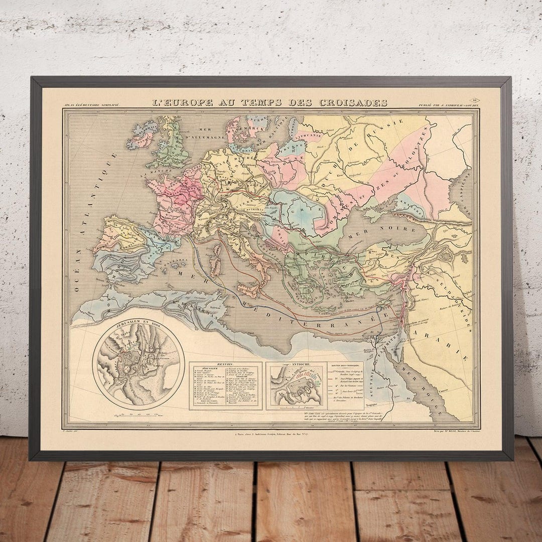 Old Map of the Crusades in Europe and the Middle East, 1838: Routes ...