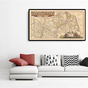 Old Map of the Rhine River by Visscher, 1690: Mouth to Source, Bern, Brussels, Luxembourg, Frankfurt, Cologne