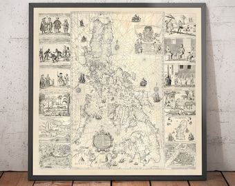 Old Map of the Philippines in 1734 by Pedro Murillo Velarde - Luzon, Manila, Mindanao, Palawan, Bisayas, Sulu Archipelago