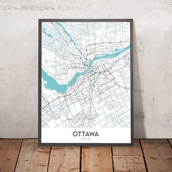 Moderner Stadtplan von Ottawa, Kanada: Parlament, Rideau Hall, ByWard Market, Carleton University, University of Ottawa