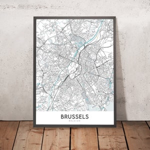 Modern City Map of Brussels, Belgium: Grand Place, Atomium, Royal Palace, Belgian Parliament, Basilica of the Sacred Heart