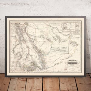 Old Rare Map of Arabian Peninsula by Perthes, 1835: First Map of Dubai, Kuwait, Abu Dhabi; Mecca, Red Sea