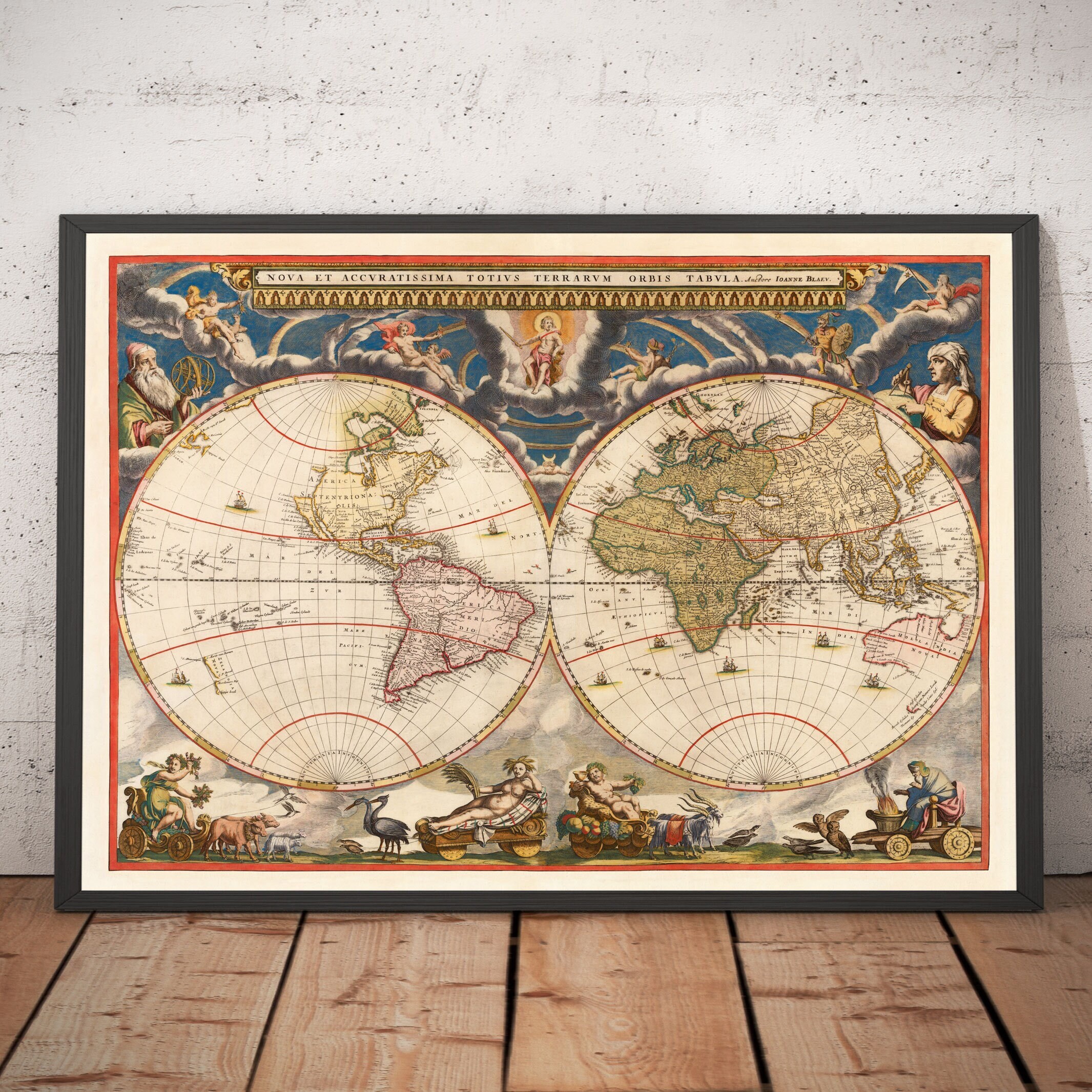 Old World Atlas Map, 1662 by Joan Blaeu - Rare Handcoloured Framed or Unframed  Chart