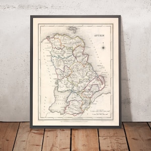 Old Map of County Antrim by Samuel Lewis, 1844: Belfast, Lisburn, Carrickfergus, Ballymena, Giant's Causeway