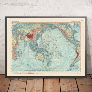 Old World Map of the Pacific and Indian Oceans, 1967: Detailed Political and Physical Chart