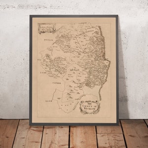 Old Map of County Wicklow by Petty, 1685: Wicklow Mountains, Glendalough, Arklow, Bray, Blessington