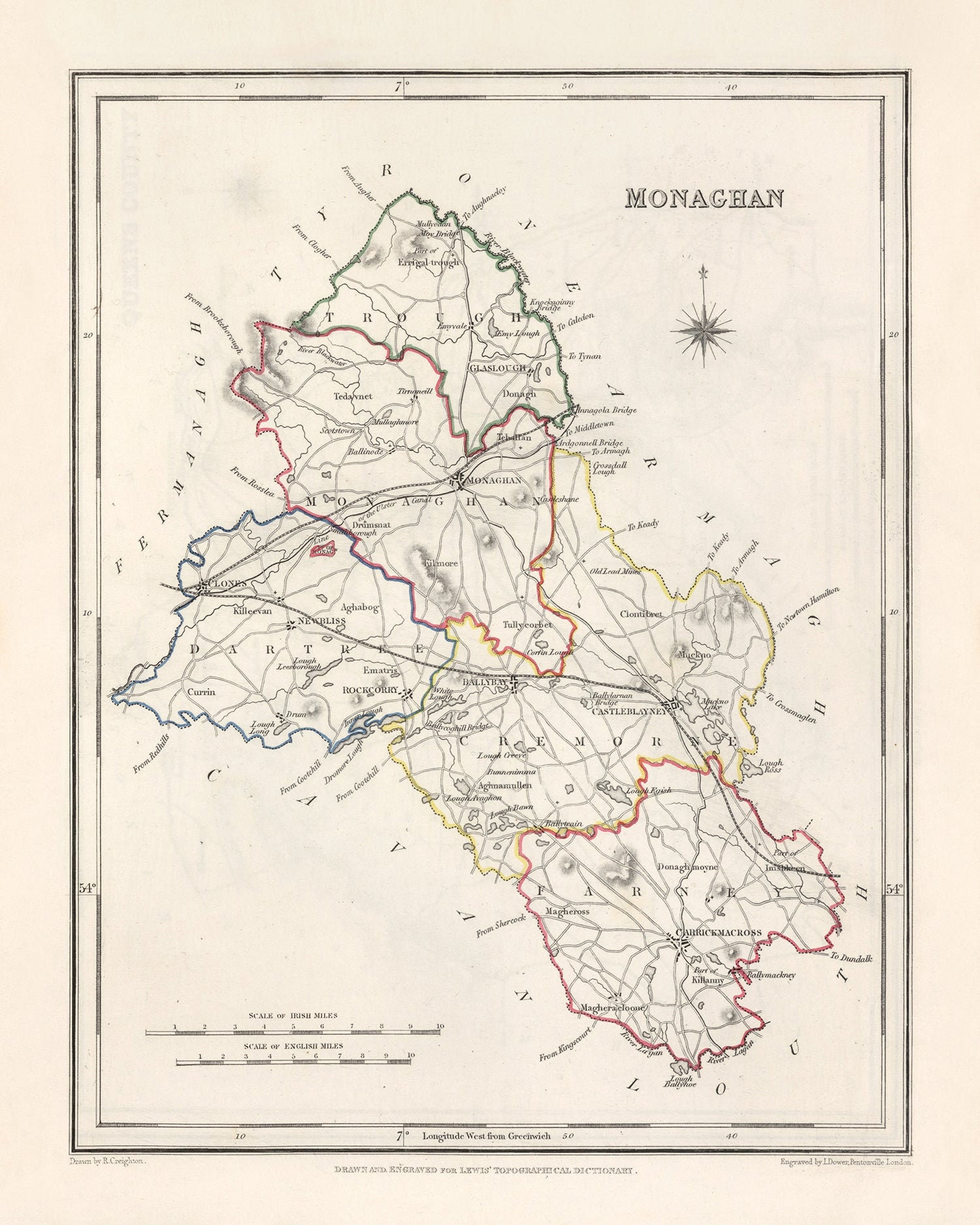 Old Map of County Monaghan by Samuel Lewis, 1844: Castleblayney, Clones ...