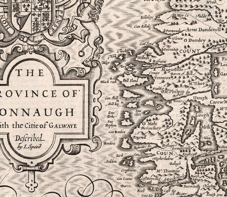 Old Map of Connacht, Ireland 1611 by John Speed - Galway, Sligo, Mayo ...