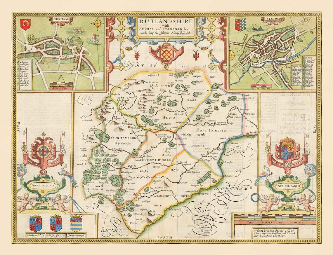 Old Map of Rutland 1611 by John Speed Rutlandshire Oakham - Etsy