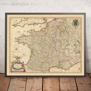 Old Map of France, 'Gallia Vulgo' by Visscher, 1690: Paris, Brussels, Provinces & Regions of France, French Riviera