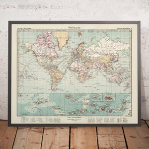 Old German World Map (Weltkarte) by Stieler, 1940: Final Months of World War II, Political Borders