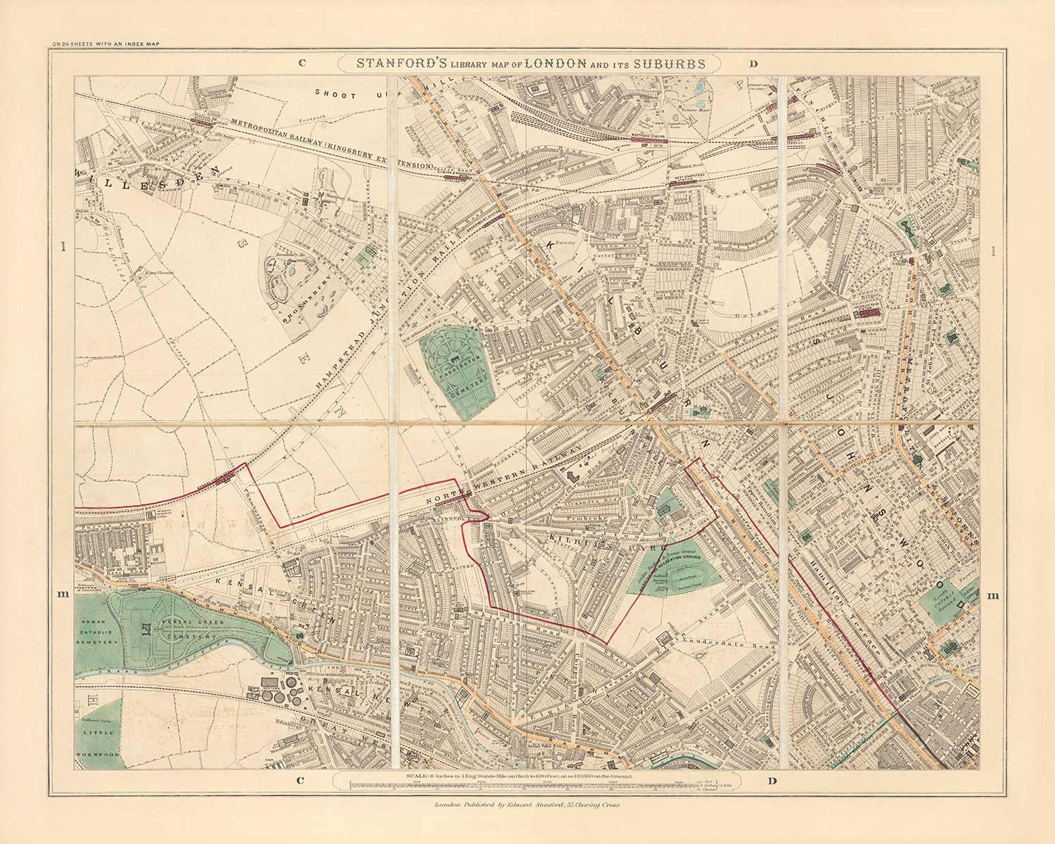 OLD ORDNANCE SURVEY MAPS KENSAL GREEN & WEST KILBURN LONDON 1865 SPECIAL OFFER 