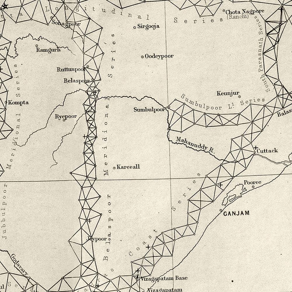 Old Map of India, 1875: Great Trigonometrical Survey, Bay of Bengal ...