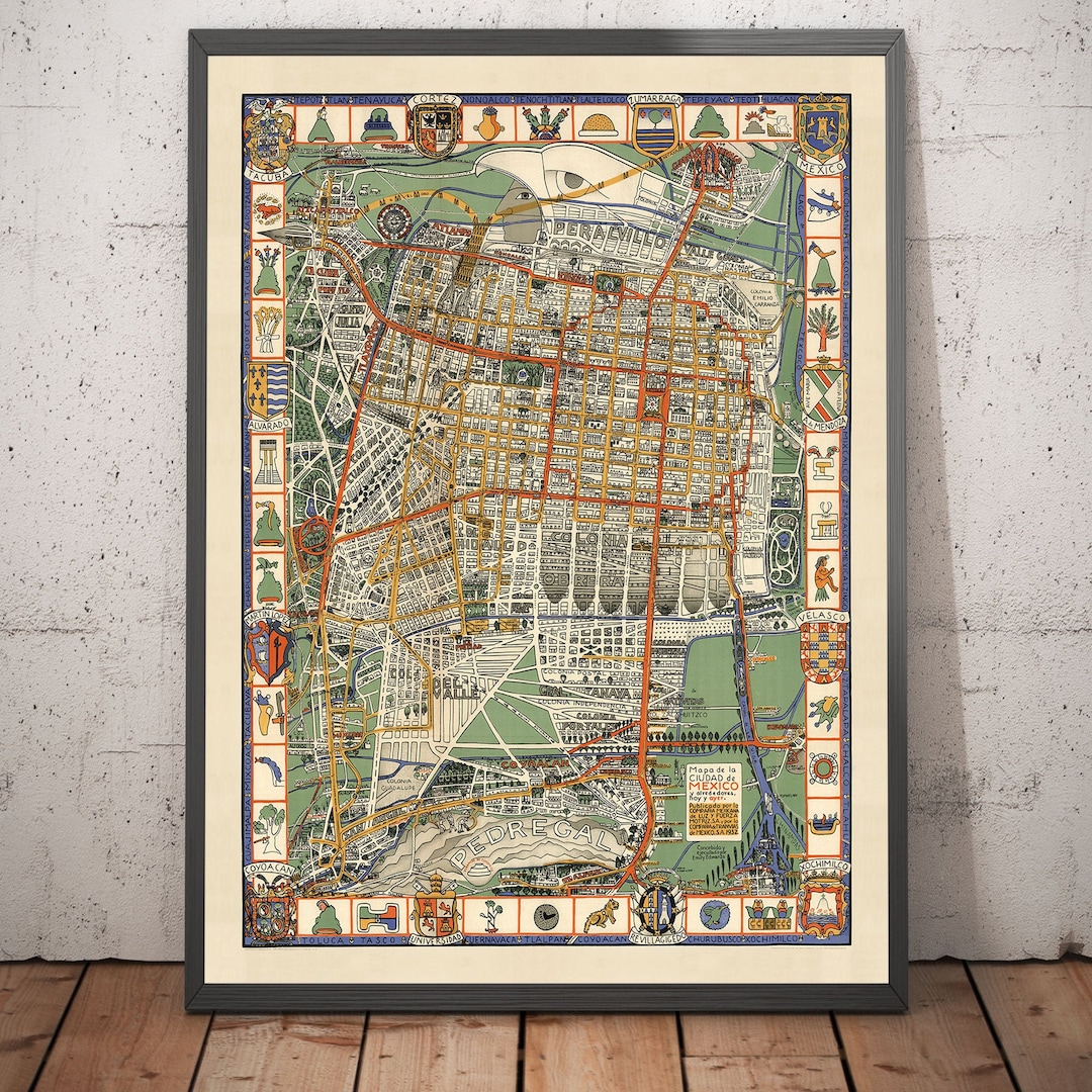 Old map of mexico city in 1932 by emily edwards tacubaya roma