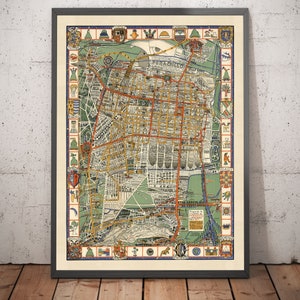 Old Map of Mexico City in 1932 by Emily Edwards - Tacubaya, Roma, Peralvillo, Coyoacan, Colonia Obrera - Framed, Unframed