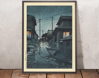 Night Rain at Kawarago by Hasui Kawase 1935
