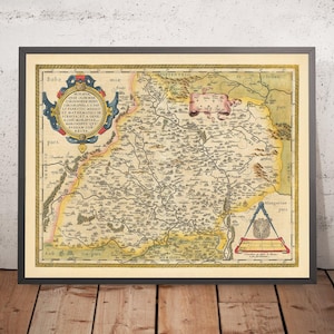 Old Map of Moravia, Czechia by Ortelius, 1608: Brno, Olomouc, Rivers, Mountains, Fortified Cities