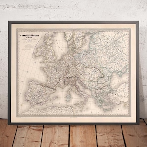 Old Map of the Napoleonic First French Empire by Charles Dyonnet in 1864 - Historic European Chart
