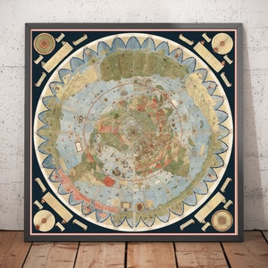 Ancient Flat Earth Map - 1587 by Monte Urbano - Large World Map Wall Chart - Personalised Gift - Framed or Unframed