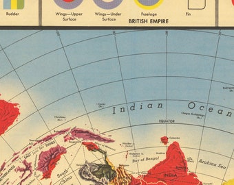 古い世界地図、1943年 - 第二次世界大戦の空軍の紋章、記章