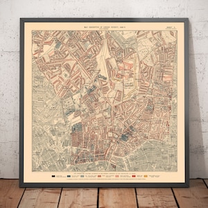 Alte Karte von London Poverty 1898-9, nördlich von Booth - Camden, Islington, Stoke Newington, Kings Cross - Geschenk mit oder ohne Rahmen
