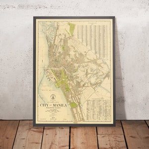 Old Map of Manila, Philippines by John Bach, 1920: Intramuros, Ermita, Malate, Quiapo, River Pasig, Tondo