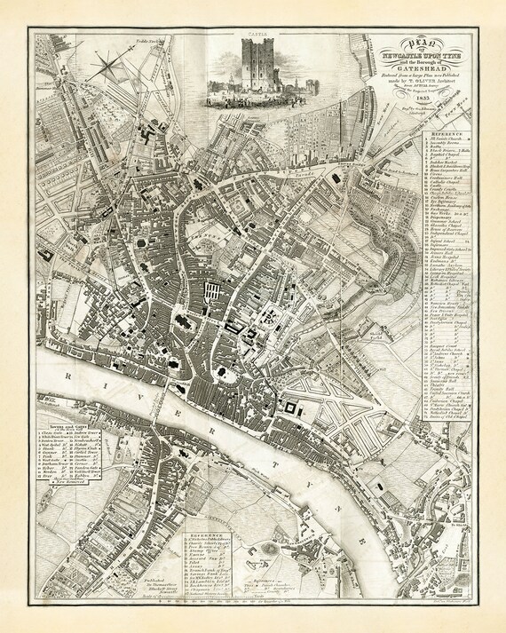 Old Maps Of Gateshead Old Map Of Newcastle Upon Tyne And Gateshead By Thomas Oliver | Etsy Canada