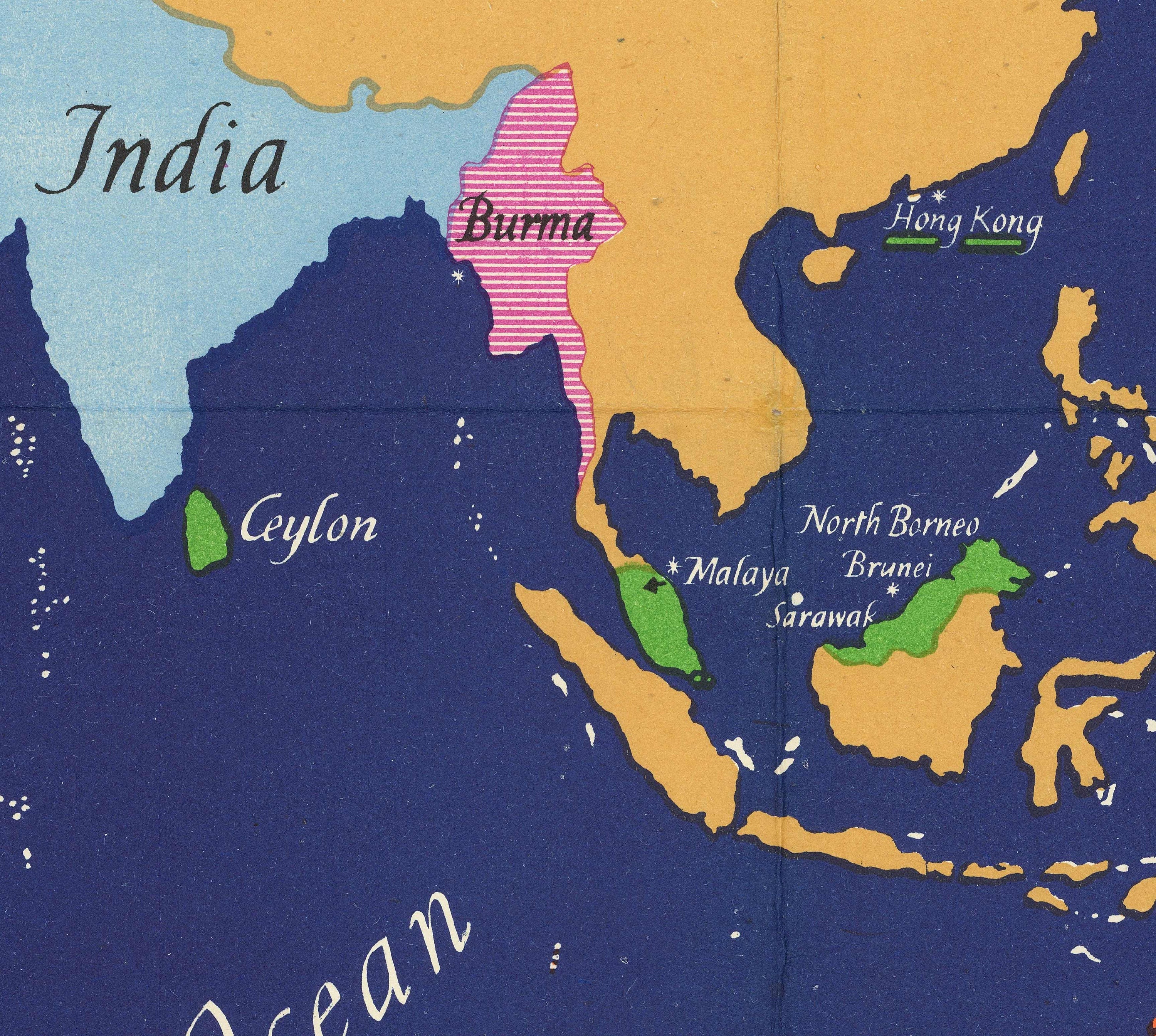 古いイギリス連邦世界地図、1942年 - 大英帝国、イギリス、カナダ