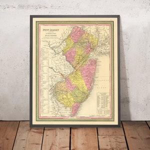 Oude kaart van New Jersey door Tanner, 1847: Garden State, New York City, Philadelphia, Trenton, Princeton en Camden