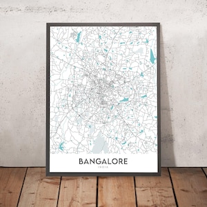 Modern City Map of Bangalore: Bangalaru, M.G. Road, Lalbagh, Cubbon Park, Whitefield