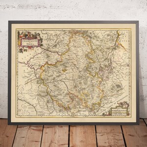 Old Map of Champagne and Brie, France by Nicolaes Visscher II, 1690: Reims, Dijon, Metz, Nancy, Orient Forest Park