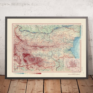 Old Map of Bulgaria, 1967: Sofia, Detailed Political and Physical Representation, Mountains, Rivers, and Plains